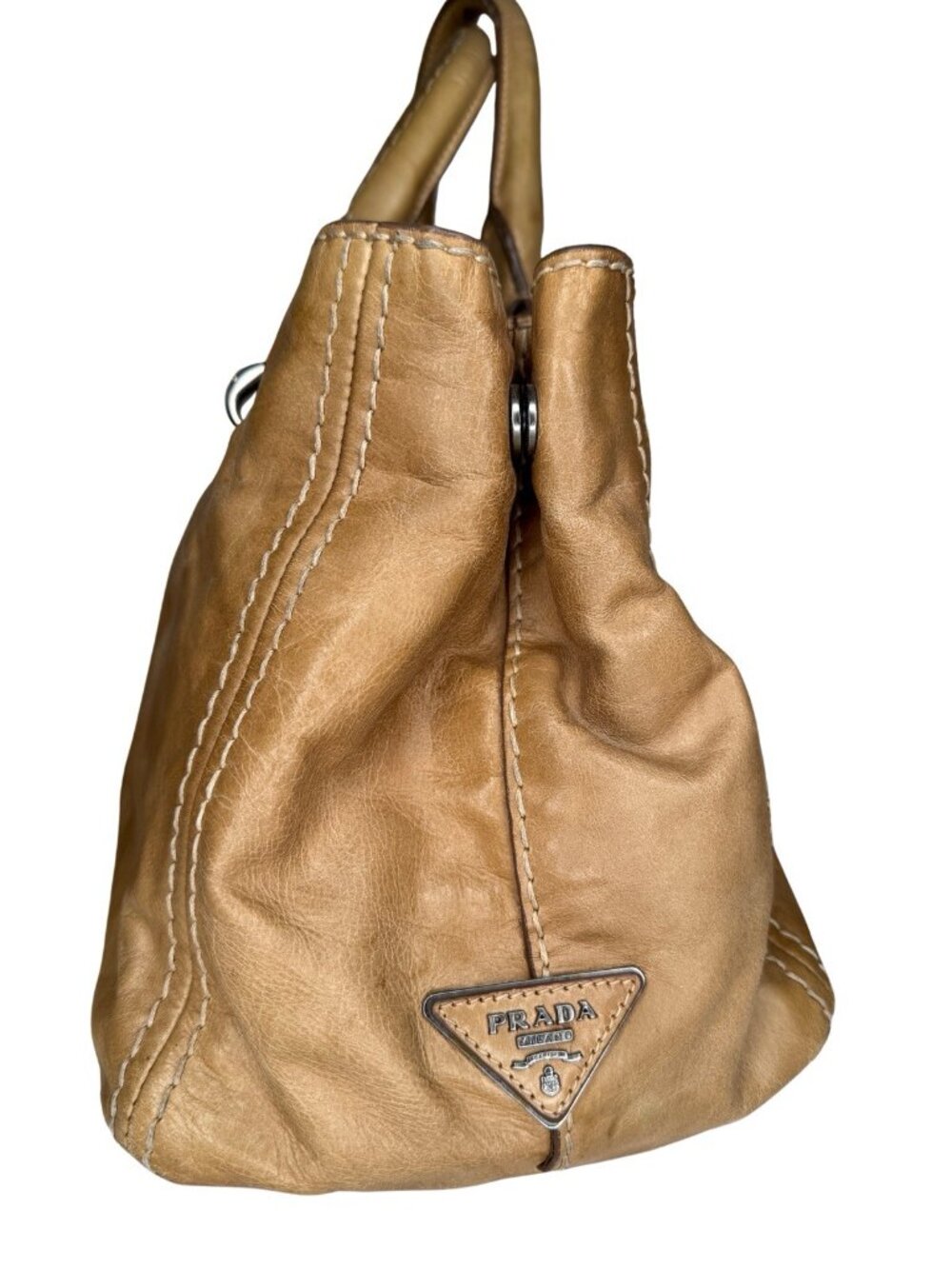 vintage Prada Vitello Shine Turn-Lock bag tan beige calf leather - Picture 4 of 16